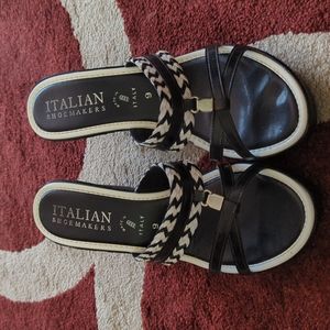 Black and white wedge shoes